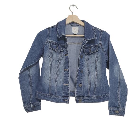 Place | Girl's Fade Wash Denim Jacket with Pockets - Picture 1 of 5